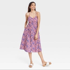 Women’s Sleeveless Tie Back Dress- Pink Floral
